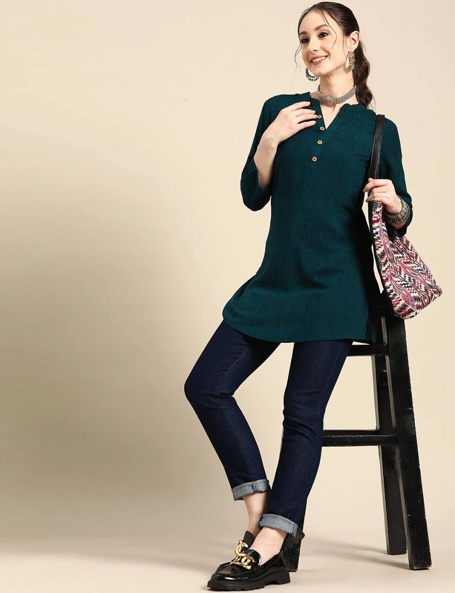 Myntra Sangria Printed Mandarin Collar Short Kurti